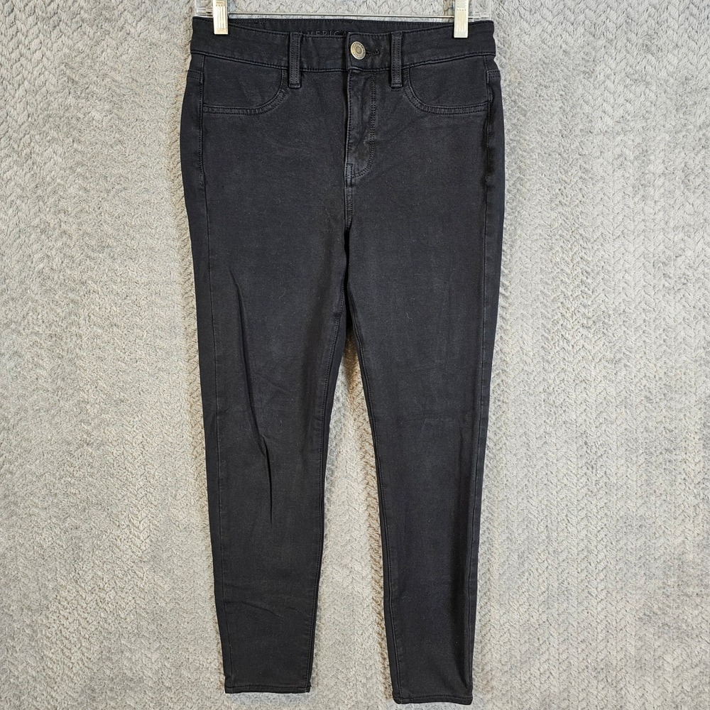American Eagle Women Hi-Rise Jegging Black Super Stretch Skinny Jeans Sz 4 Short
